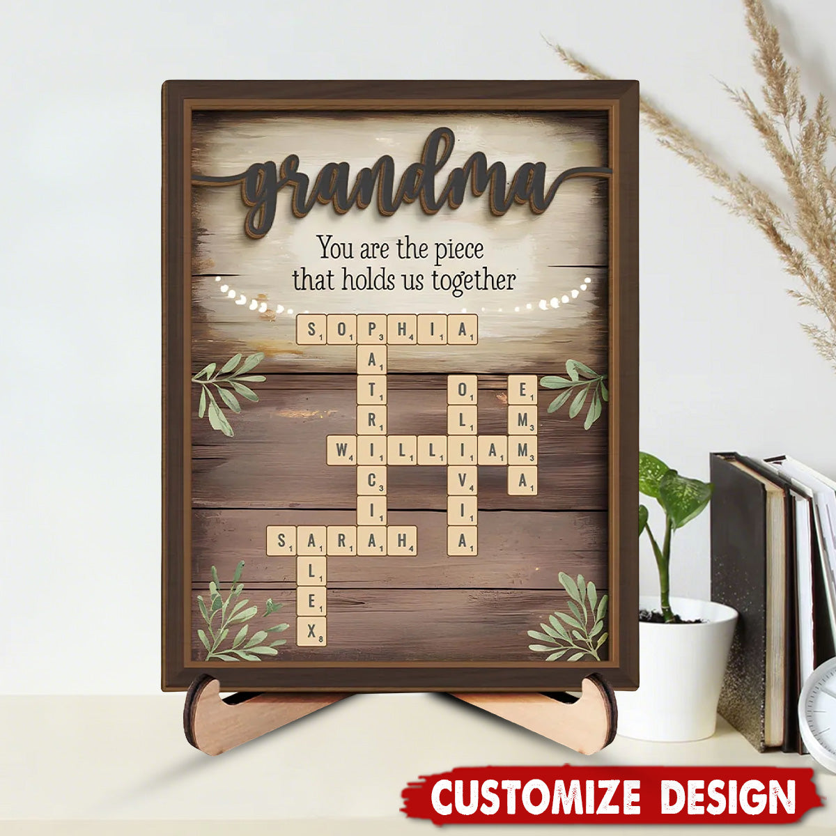 Her Love Is The Thread That Stitches Our Family Together - Family Personalized Custom 2-Layered Wooden Plaque With Stand - Mother's Day Gift For Mom, Grandma