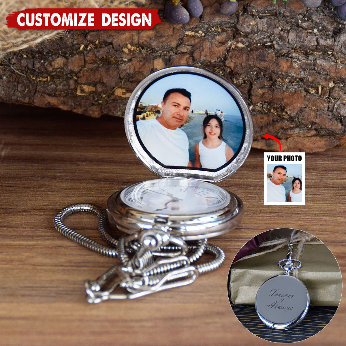 Personalized Pocket Watch With Picture - Anniversary Gift For Husband