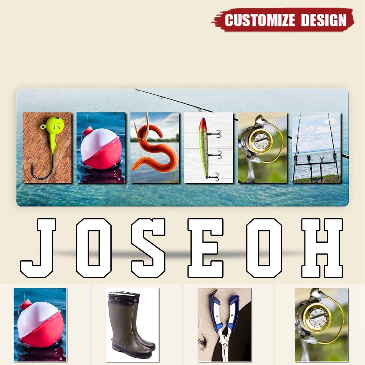 Personalized Name Art Metal Sign - Gift For Fishing Lovers