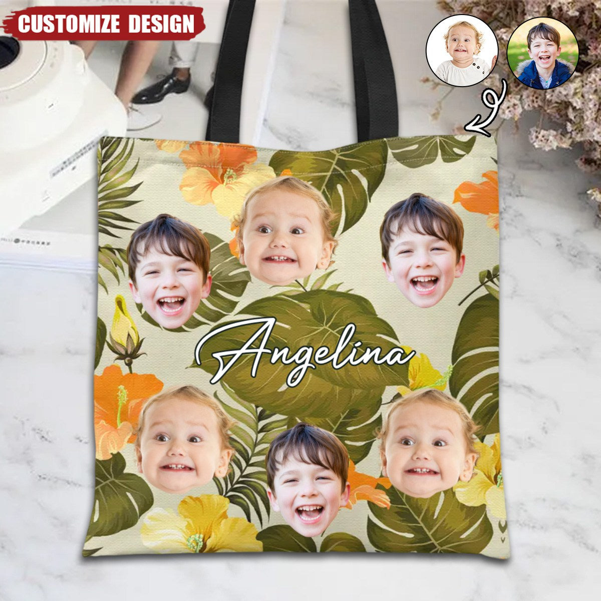 Custom Photo Funny Family Kid/Pet Face - Personalized Zippered Canvas Bag