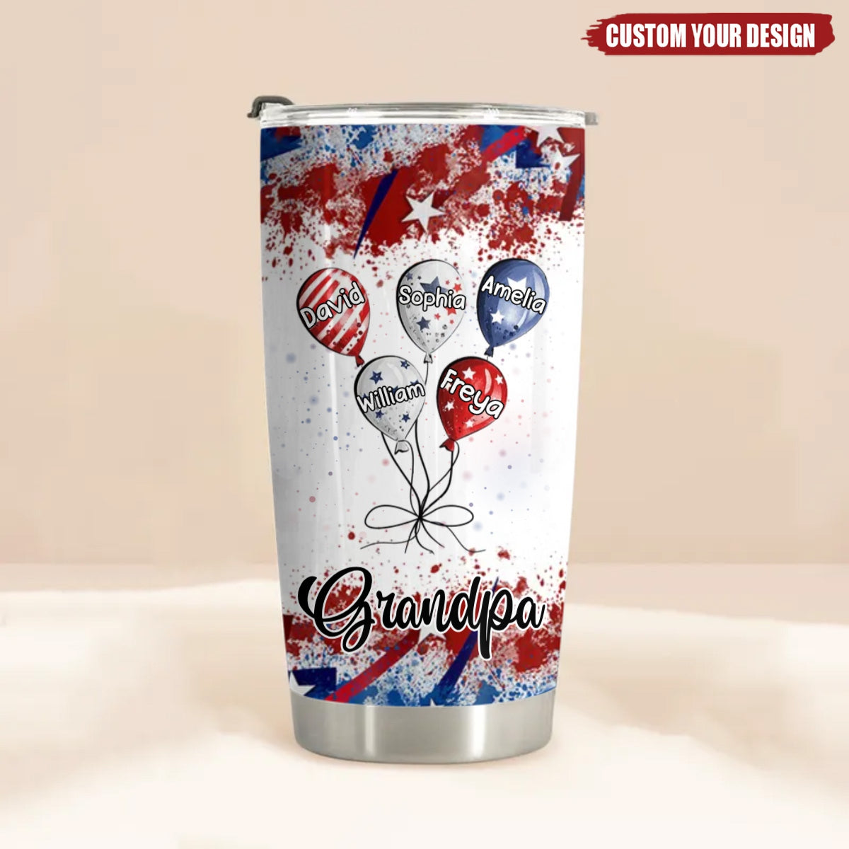 4th July Grandma Auntie Mom Little Balloon Kids American Flag Pattern Personalized Tumbler