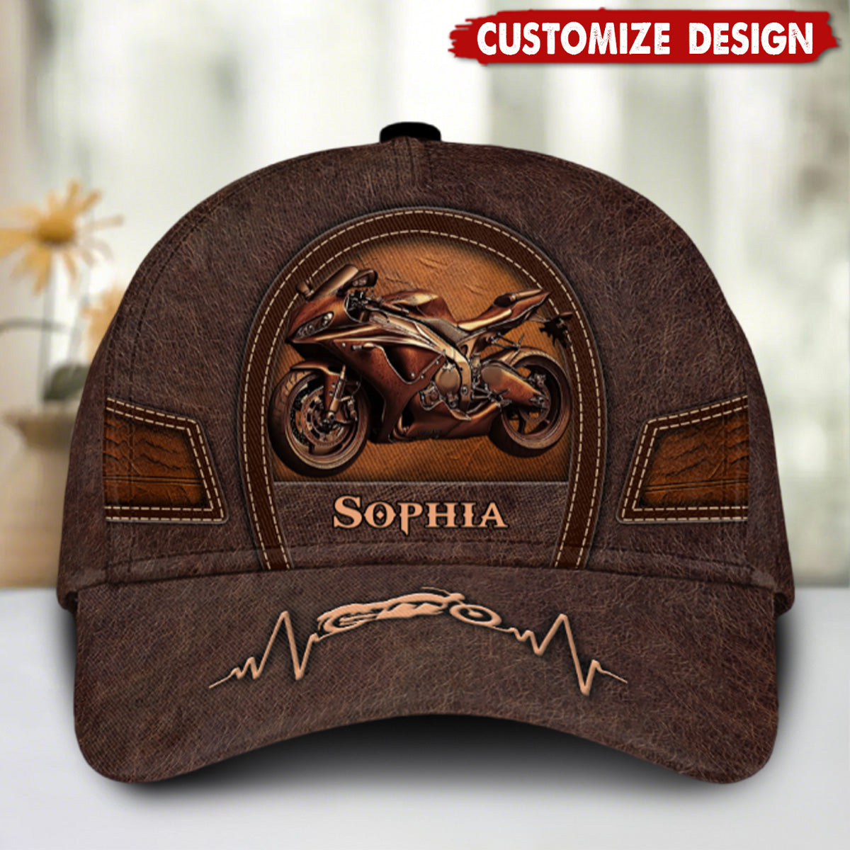Old Biker Custom Leather Pattern Printed Personalized Classic Cap Unique Biker Classic Cap