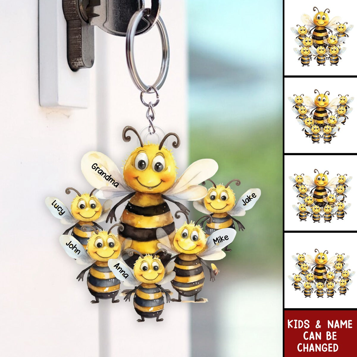 Personalized Bee Family Acrylic Keychain - Gift For Mom, Grandma
