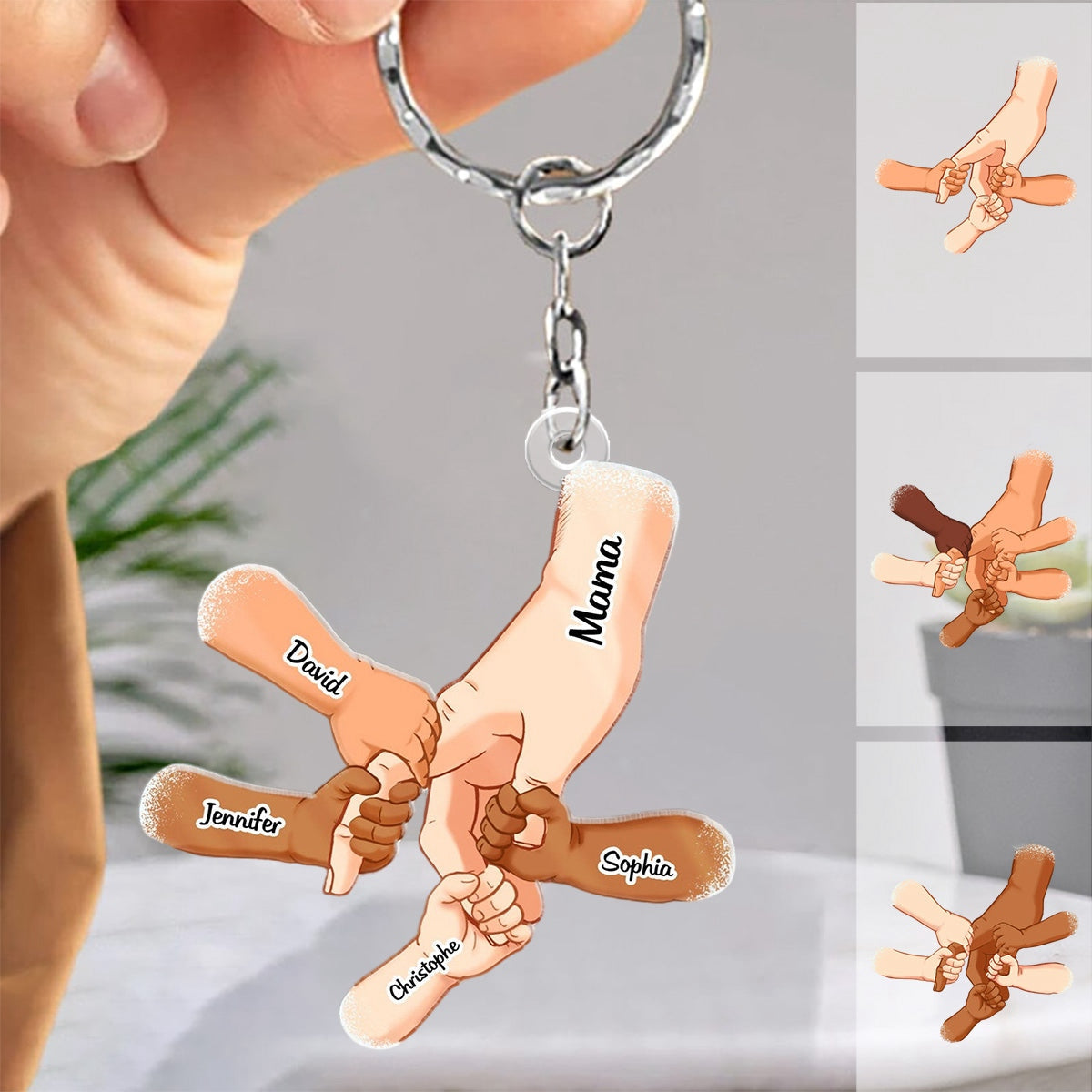 Hand In Hand With Color Personalized Acrylic Keychain - Gift For Mom, Mother, Grandma, Dad, Father, Grandpa