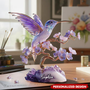 Stunning Amethyst Styled Hummingbird-Personalized Hummingbird Acrylic Plaque