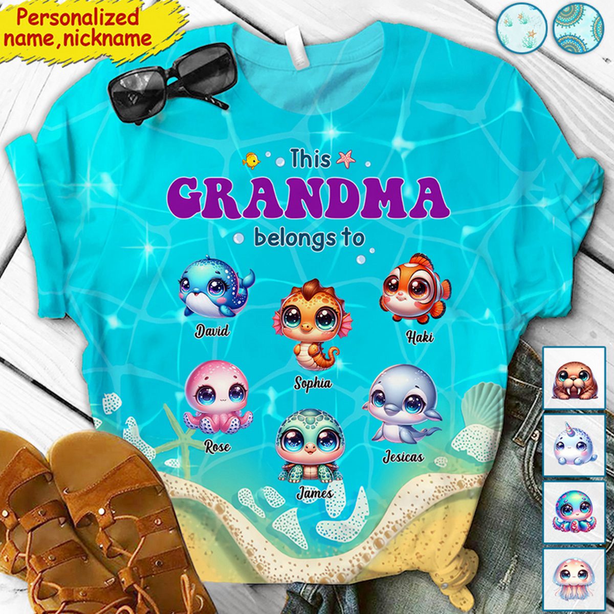 This Grandma Blong To - Grandkids And Name, Love Ocean, Gift For Mom - Personalized 3D T-shirt