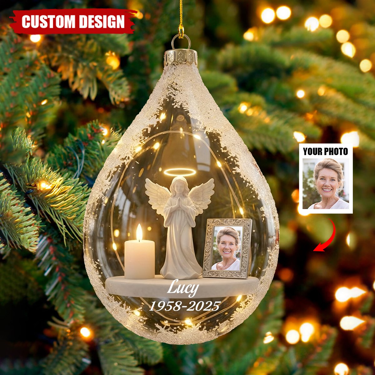 Personalized Angel&Candle Memorial Christmas Ornament – Memorial Gift