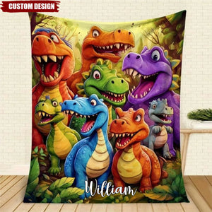 Cute Smiling Dinosaurs HD Digital Print Flannel