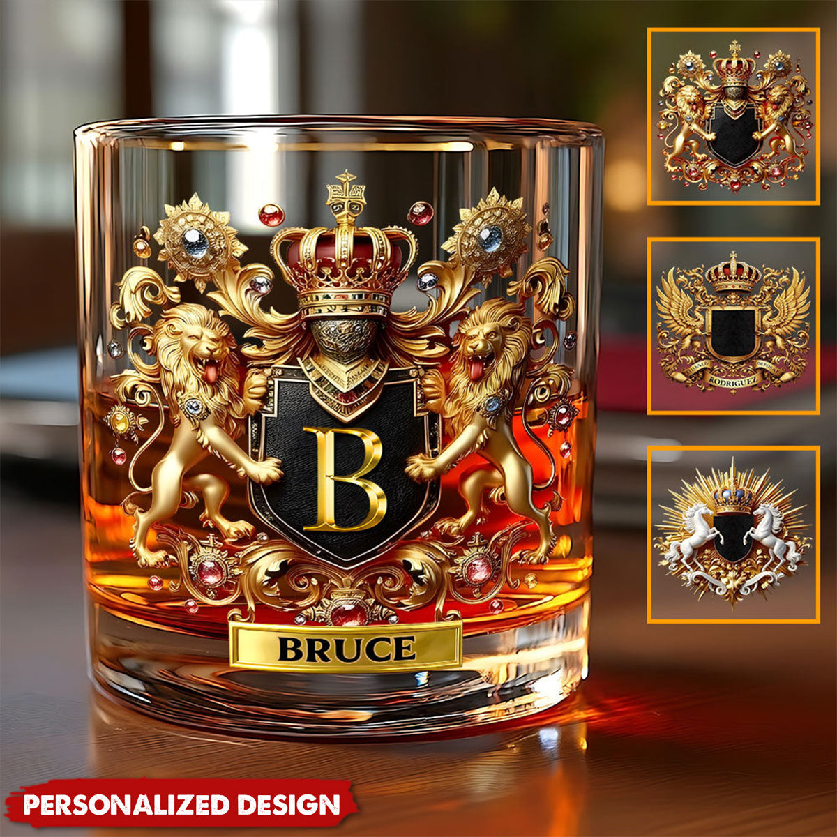 Lion/ Eagle/ Horse Coat Of Arms-Personalized Whiskey Glass
