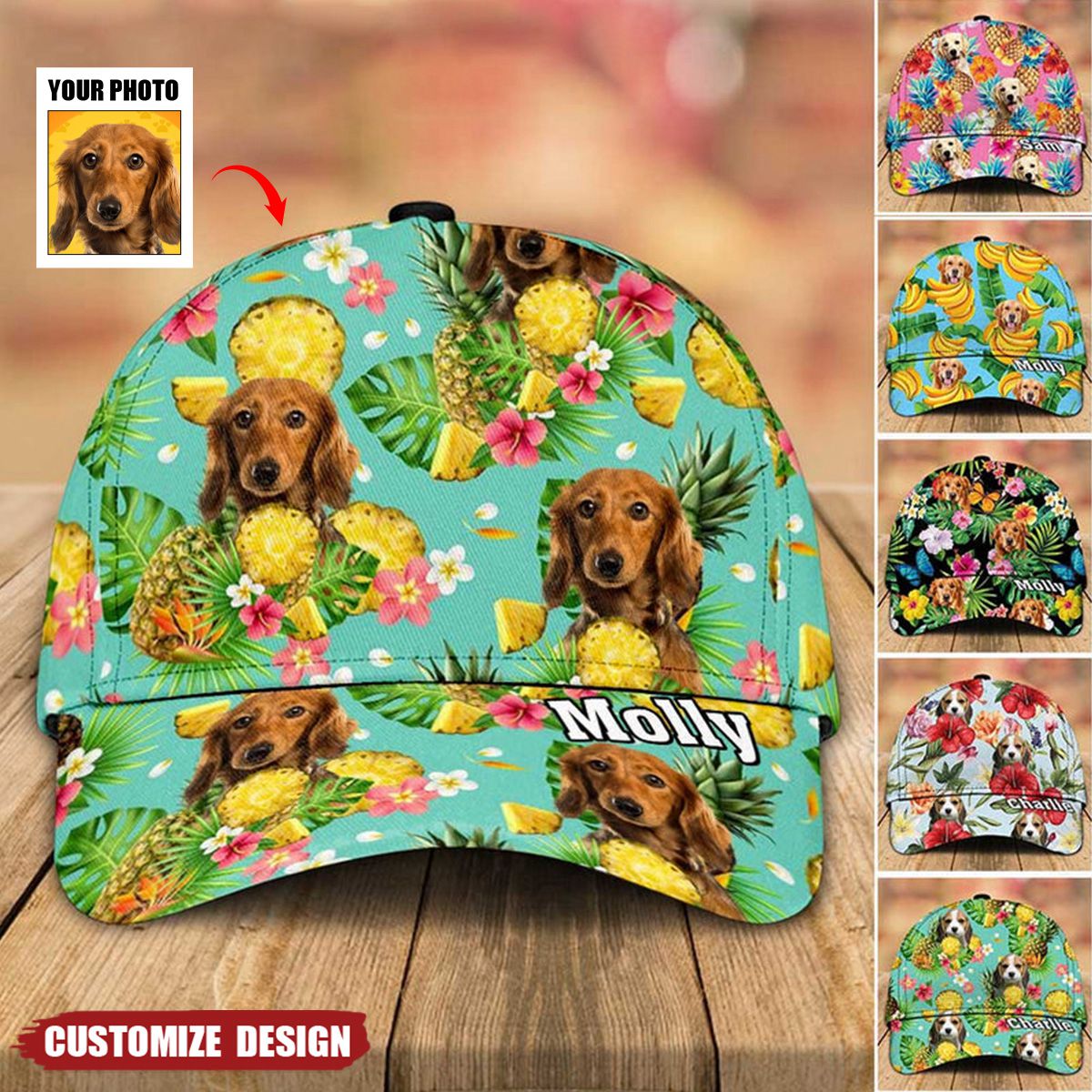 Personalized Photo And Name Tropical Style Dog Cat Classic Cap