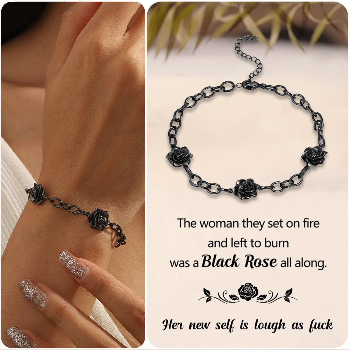 Black rose stands for survival Open Bracelet