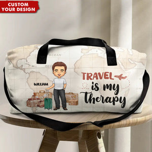 Travel Is My Therapy Vintage World Map - Personalized Duffle Bag