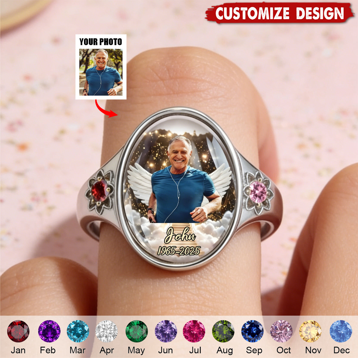 Personalized Memorial Birthstones Ring - Gifts For Loss Of Mom,Dad