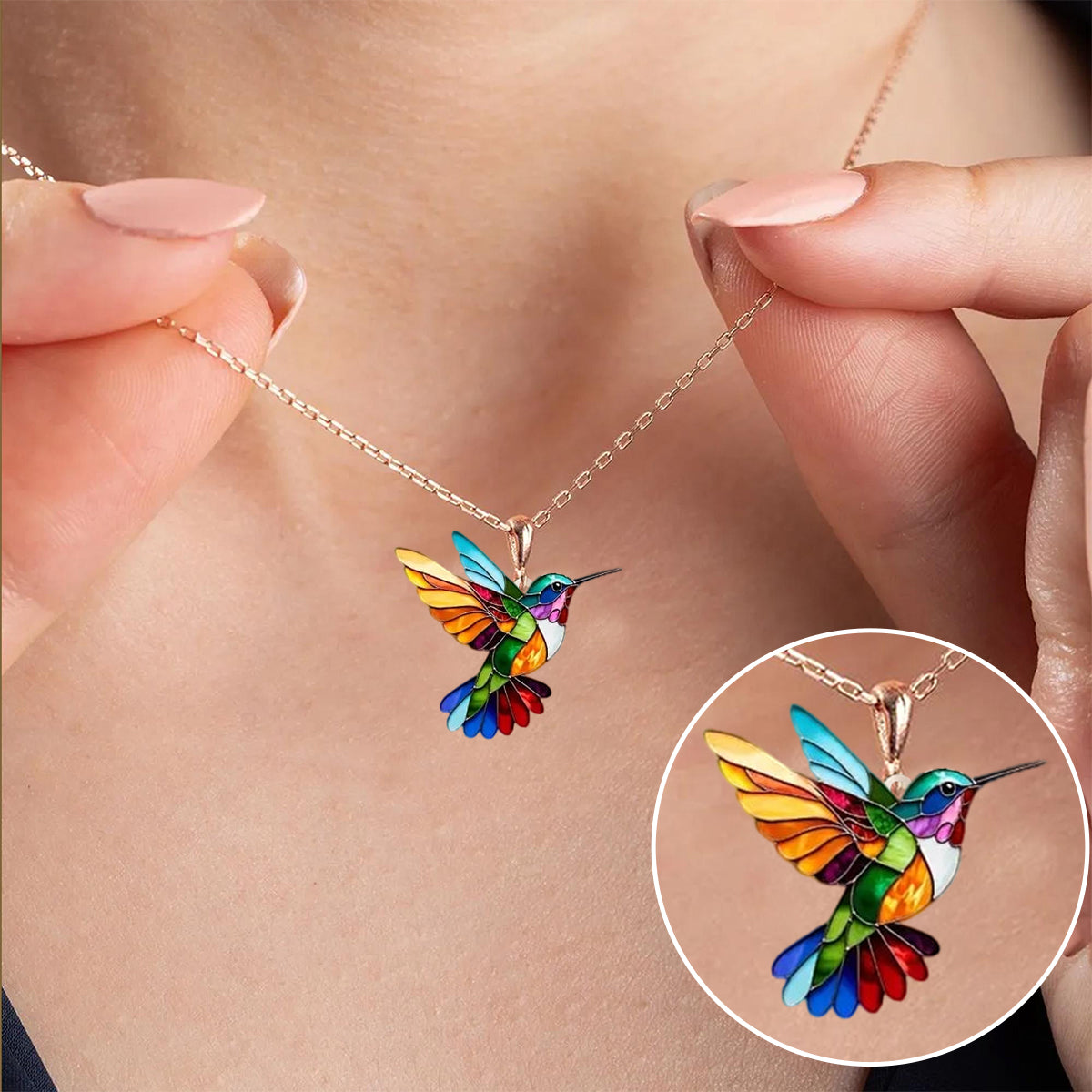 Colorful Hummingbird Necklace - Gift For Bird Lovers