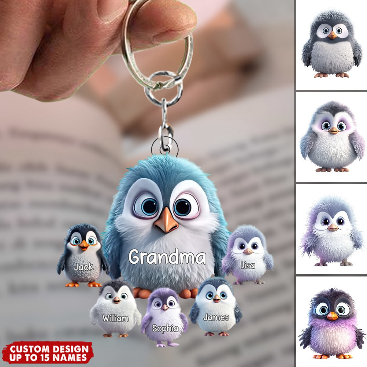 Personalized Cooler Penguins with Kid Names Acrylic Keychain