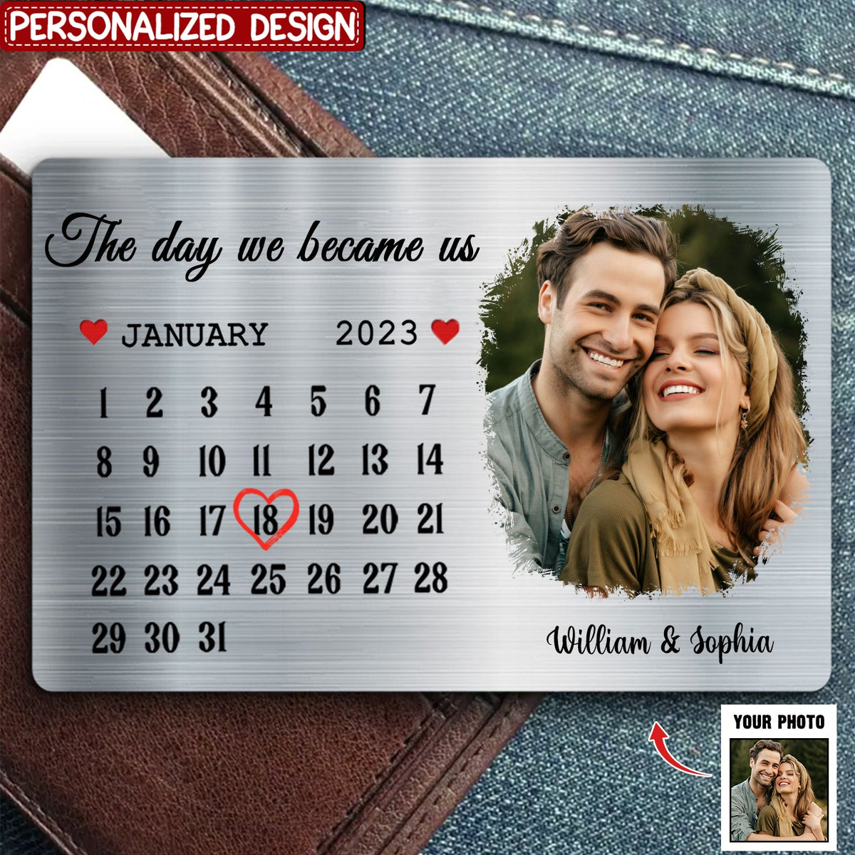 The Day We Became Us - Couple Personalized Aluminum Wallet Card - Gift For Husband Wife, Anniversary