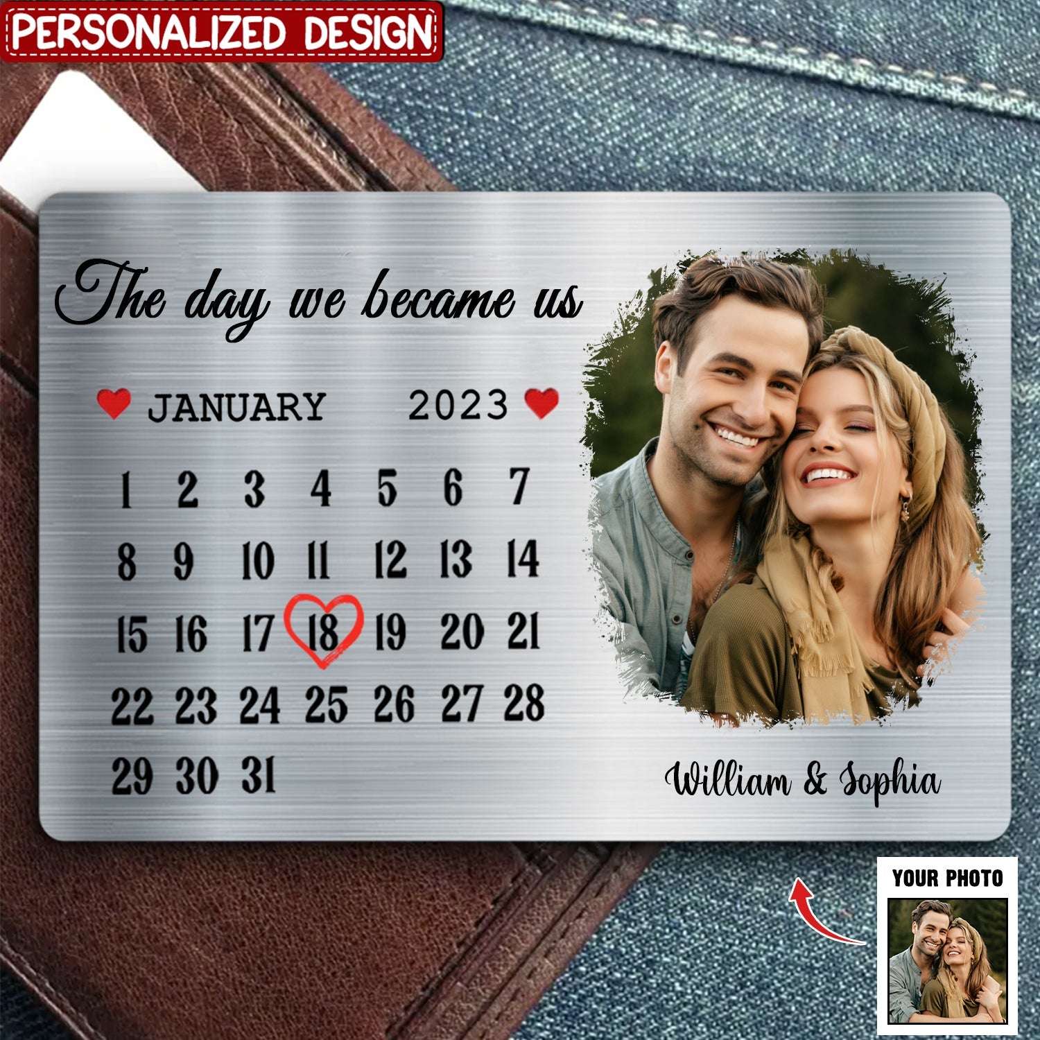 The Day We Became Us - Couple Personalized Aluminum Wallet Card - Gift For Husband Wife, Anniversary