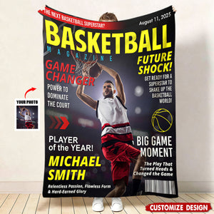 Personalized Basketball Magazine Cover Blanket - Basketball Lovers Gift