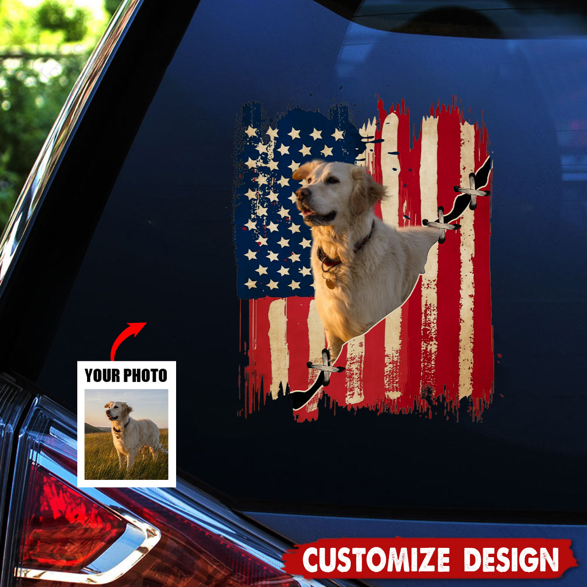 Personalized America dog flag printed decal - gift for dog lovers
