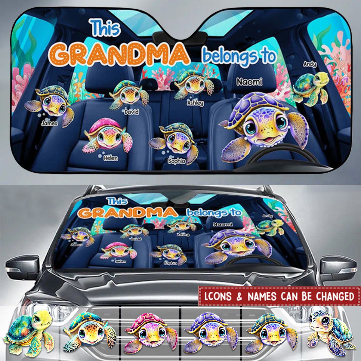This Grandma Belongs To Turtle Summer Car Sun Shade
