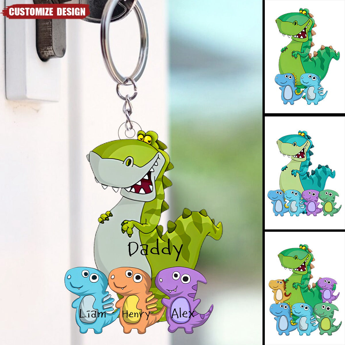 Grandpasaurus And Kids Personalized Keychain