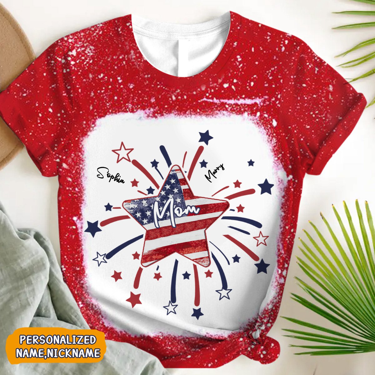4th of July America Flag Star Grandma Mom Little Kids Personalized 3D T-shirt