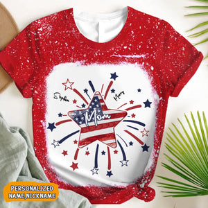 4th of July America Flag Star Grandma Mom Little Kids Personalized 3D T-shirt
