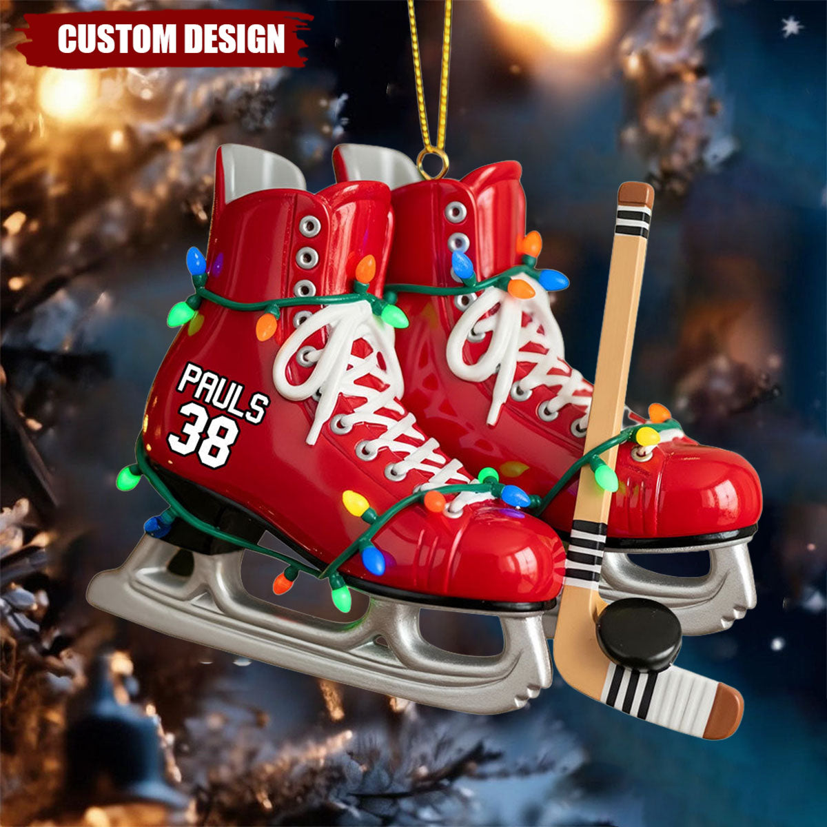 Ice Hockey Skates Ornament - Personalized Gifts For Ice Hockey Lovers
