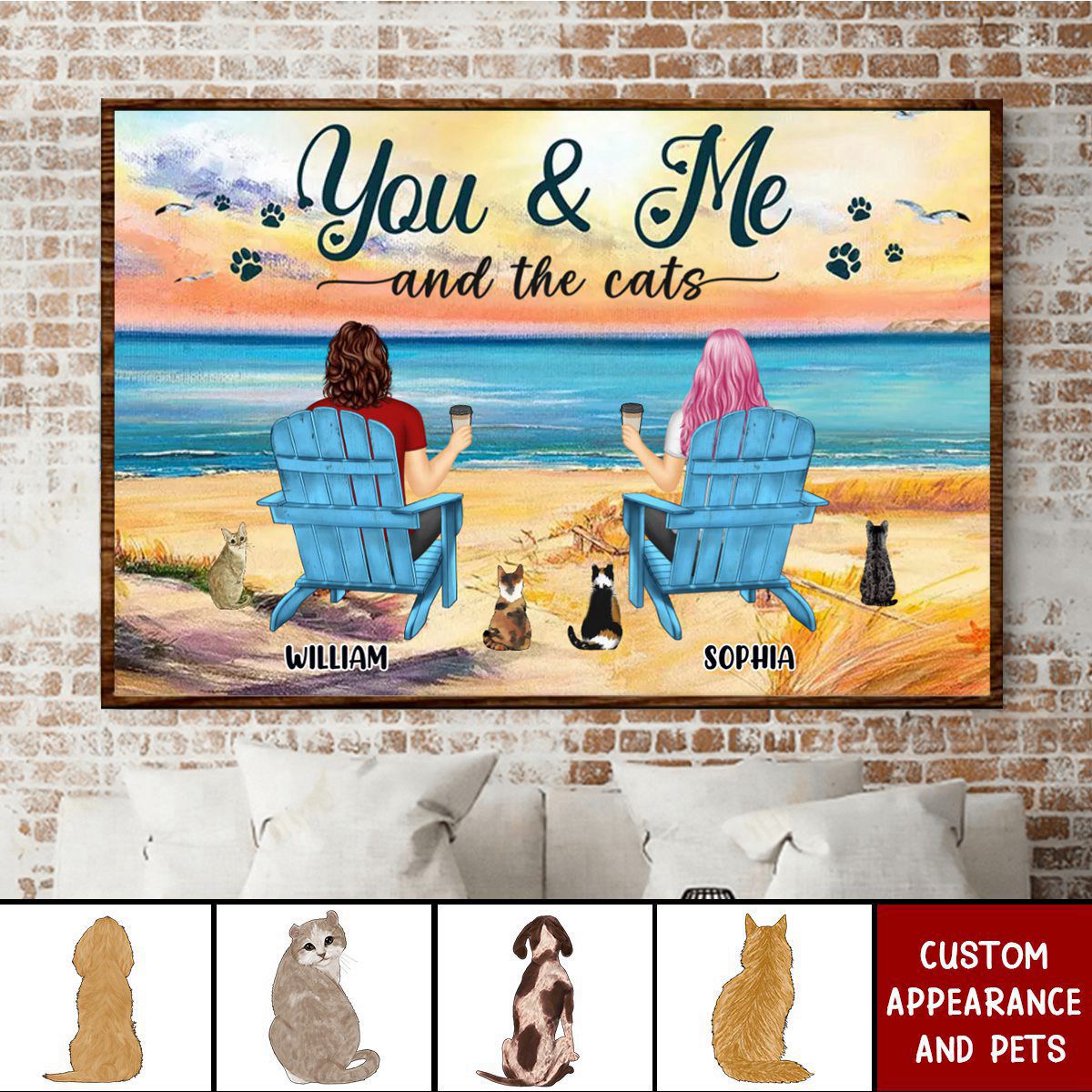 You And Me And The Pets Peace Beach View - Personalized Couple Poster