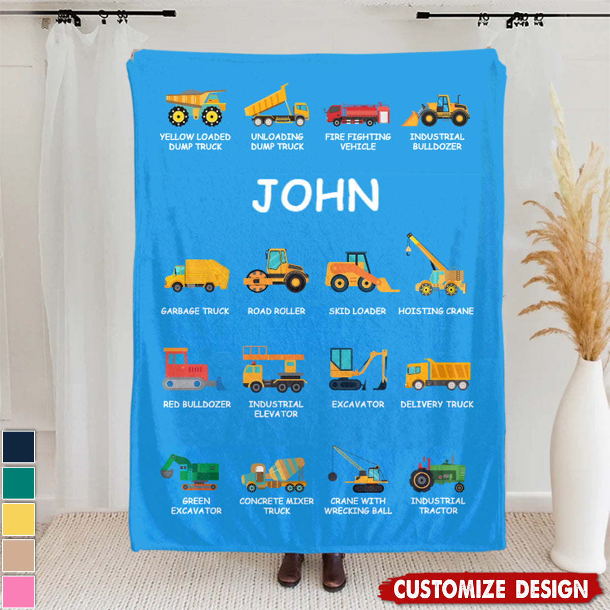 Personalized Construction Truck Blanket - Gift for Kids Truck Lovers