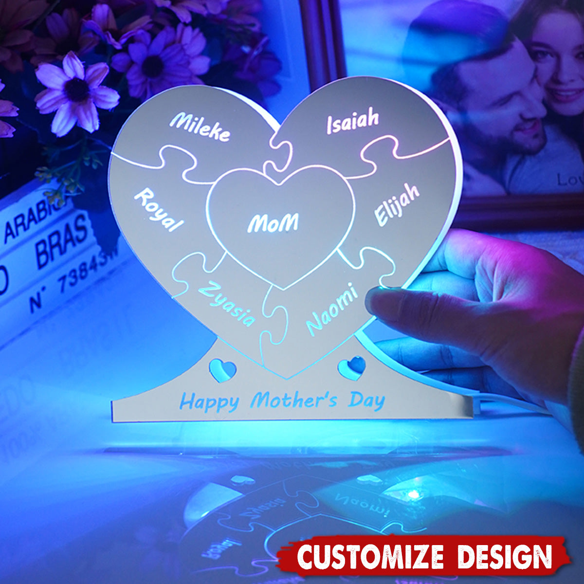 Personalized Heart Puzzle Mirror Light