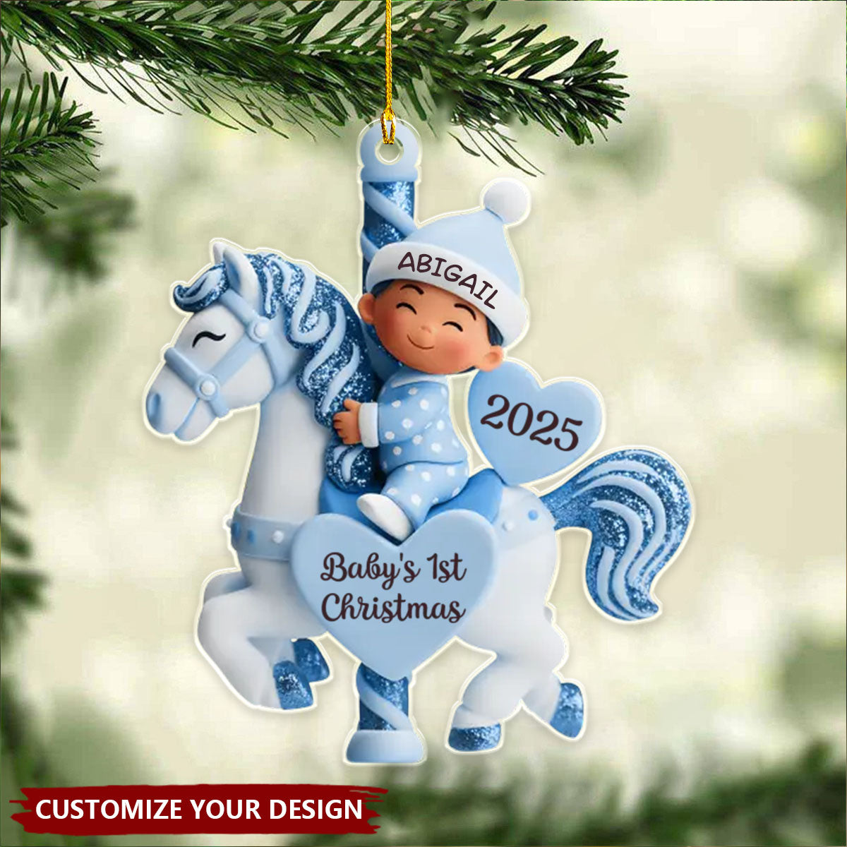Personalized Christmas Baby Shower Acrylic Ornament, Gender Reveal Gifts For New Moms, New Dads, New Parents - Love At First Sleigh