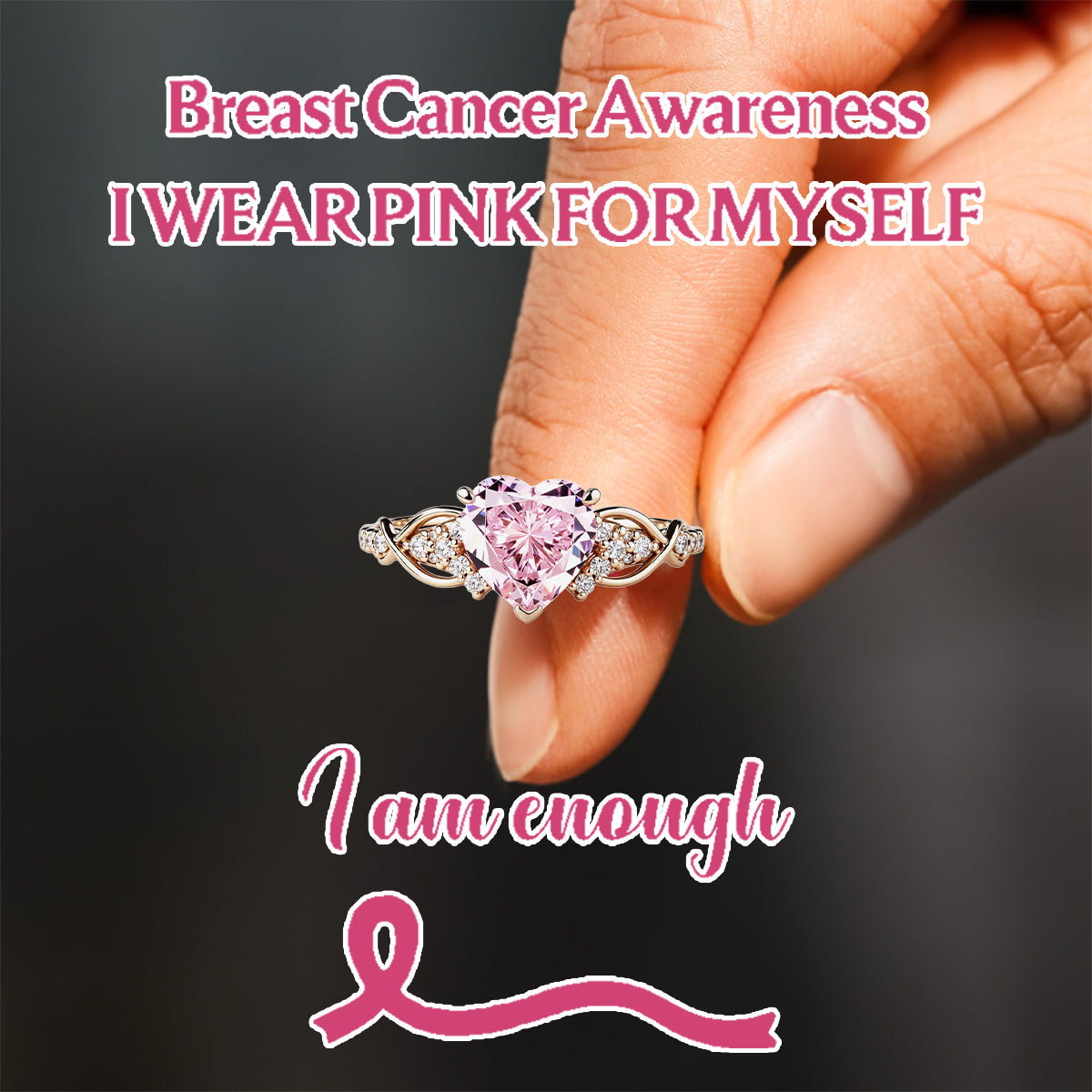 Breast Cancer Awareness Pink Diamond Ring