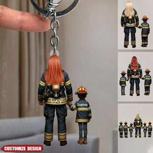 Firefighter Mom And Kids - Personalized Acrylic Keychain