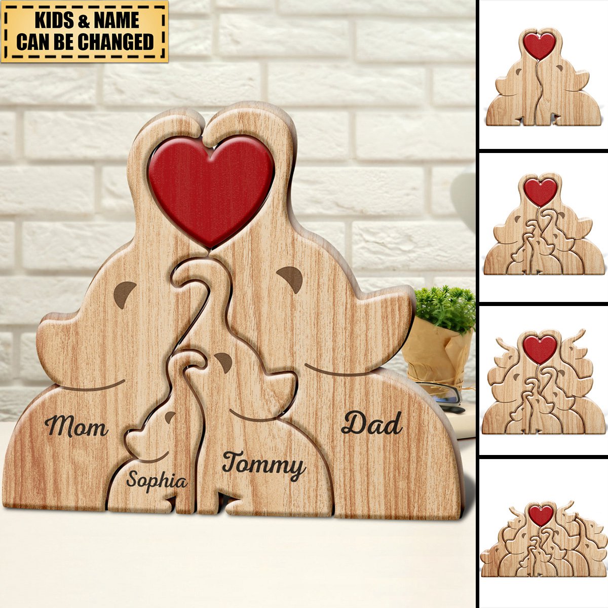 Love Elephant Family - Gift For Mother, Father, Family - Personalized Custom Shaped Wooden Puzzle