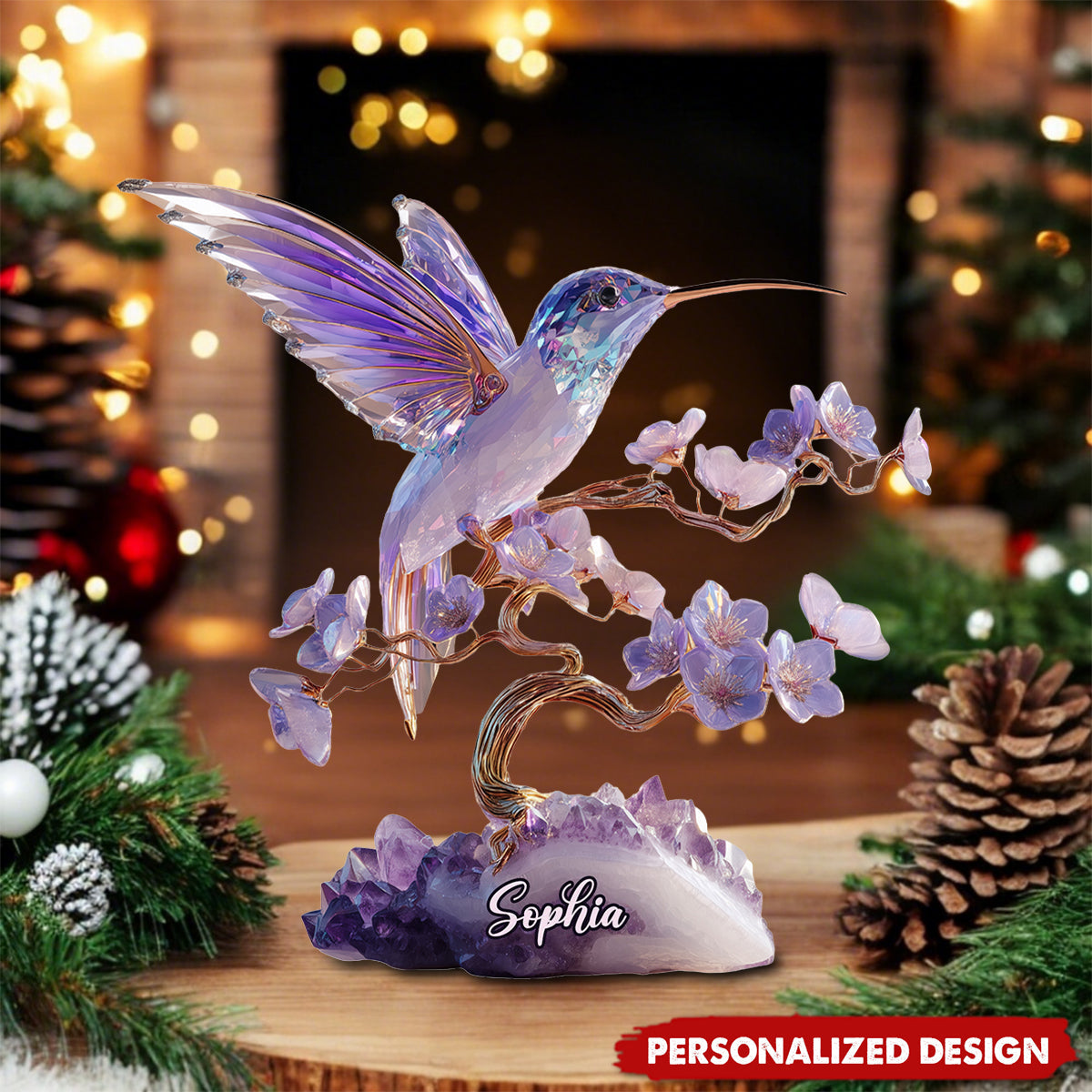 Stunning Amethyst Styled Hummingbird-Personalized Hummingbird Acrylic Plaque