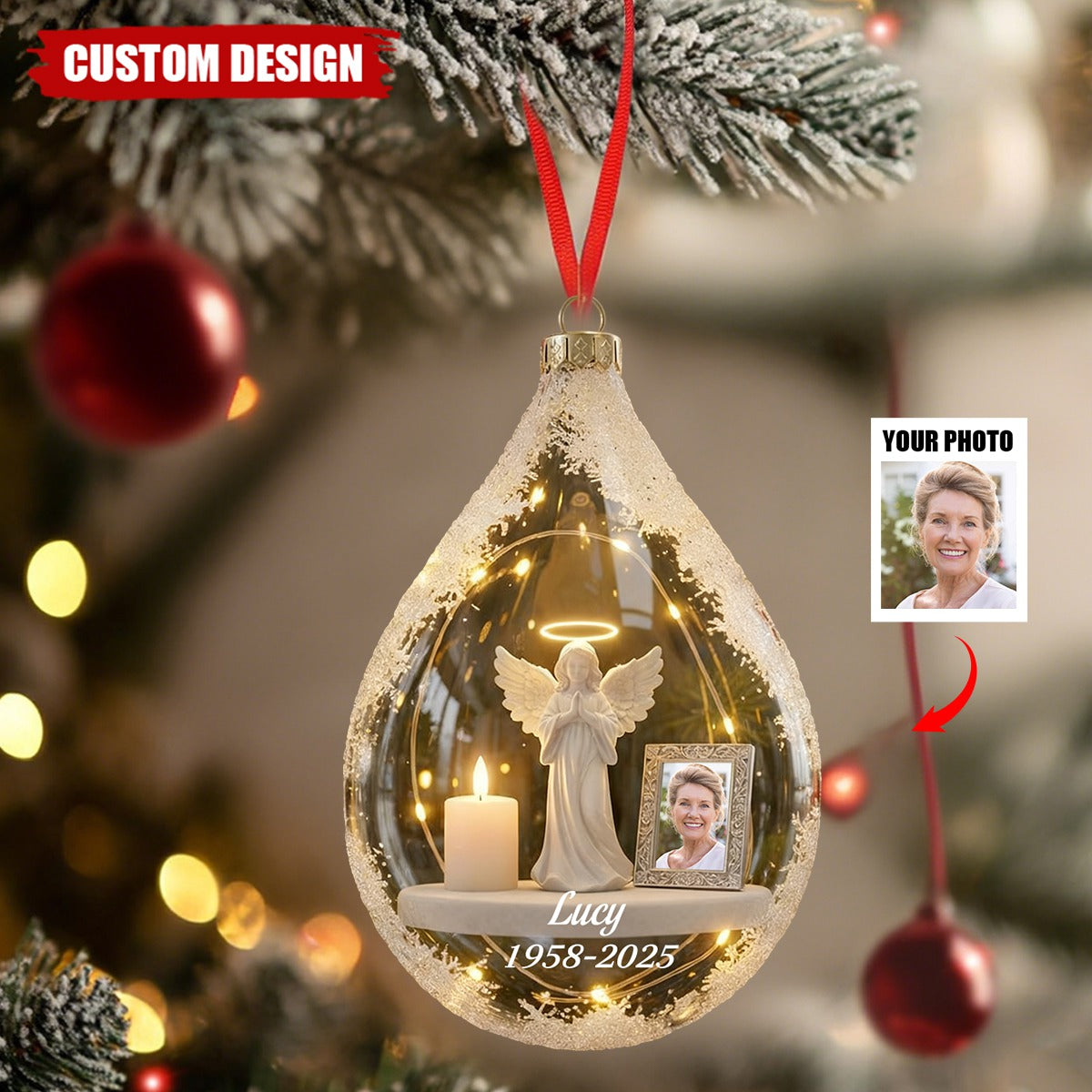 Personalized Angel&Candle Memorial Christmas Ornament – Memorial Gift