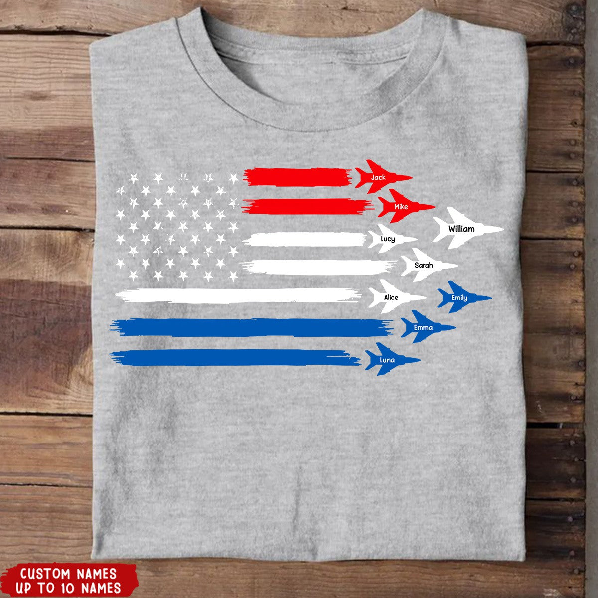 Personalized Kid Names Fighter Jet US Flag Independence Day 4th July T-shirt