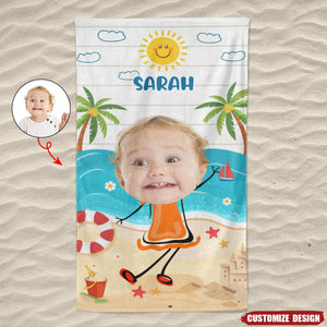 Custom Photo Playful Kids On The Beach - Personalized Beach Towel