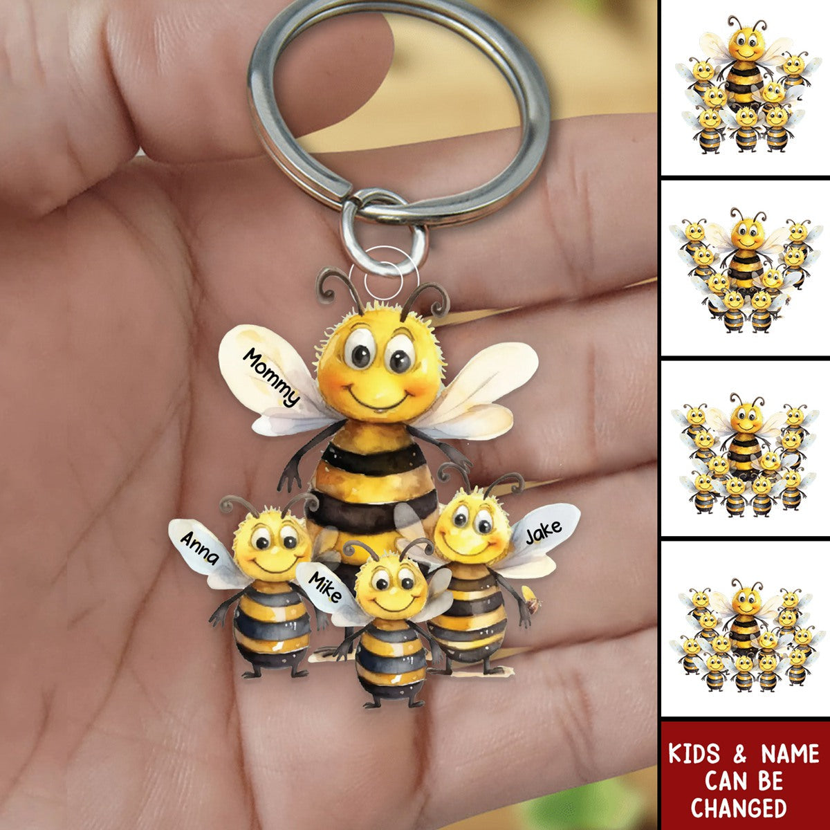 Personalized Bee Family Acrylic Keychain - Gift For Mom, Grandma