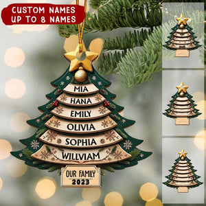 Personalized Unique Christmas Family Pine Tree Wooden Ornament
