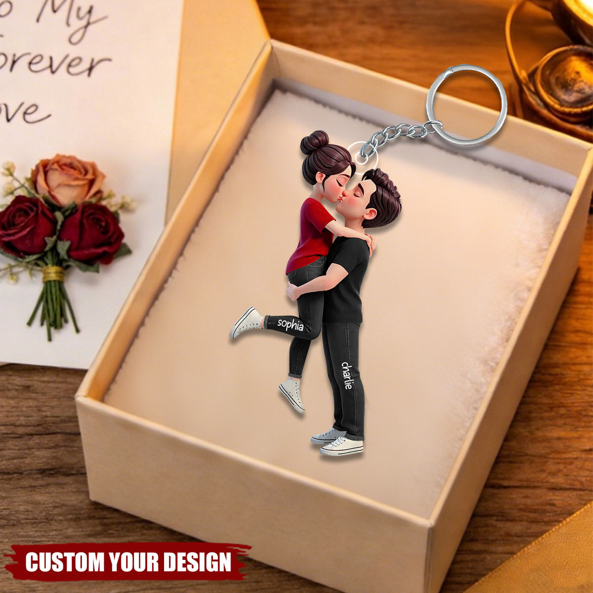 Personalized Cartoon Romantic Couple Keychain - Gift for Couple