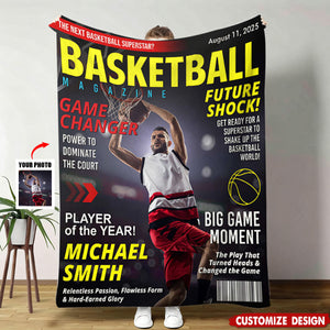 Personalized Basketball Magazine Cover Blanket - Basketball Lovers Gift
