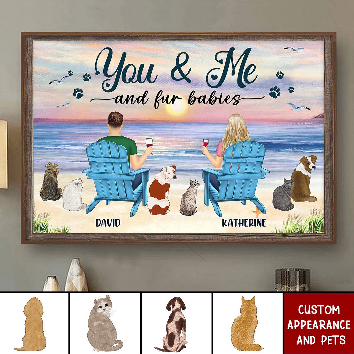 You And Me And The Pets Peace Beach View - Personalized Couple Poster