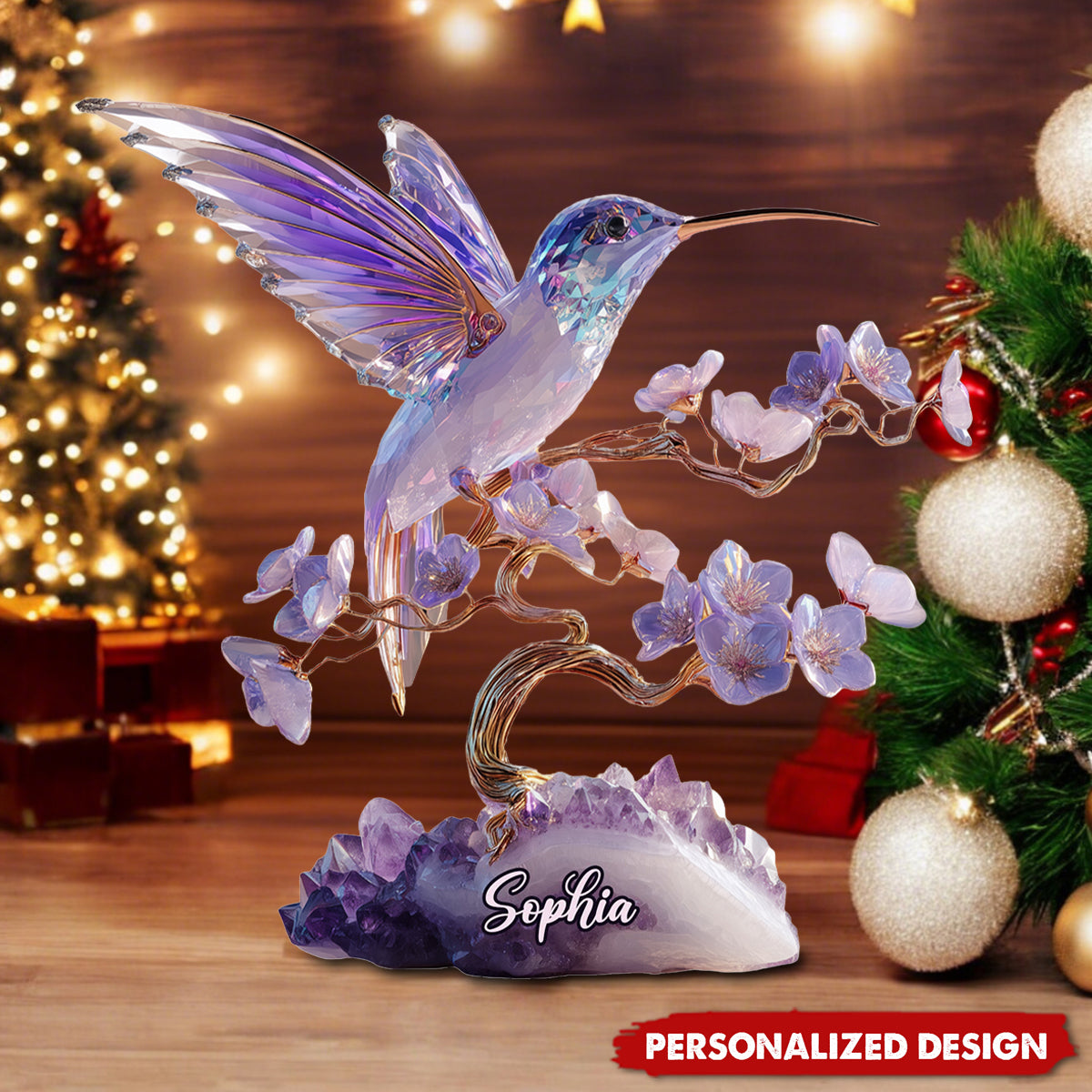 Stunning Amethyst Styled Hummingbird-Personalized Hummingbird Acrylic Plaque