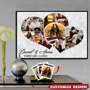 Love Story Collage - Two Hearts Entangled Photo Collage Poster - Personalized Anniversary Gift For Couples