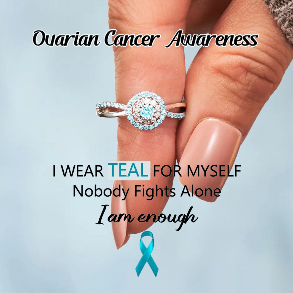 Ovarian Cancer Awareness-Teal Round Diamond Infinity Ring