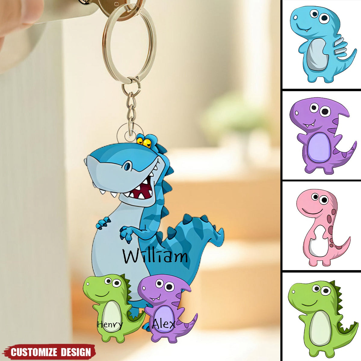 Grandpasaurus And Kids Personalized Keychain