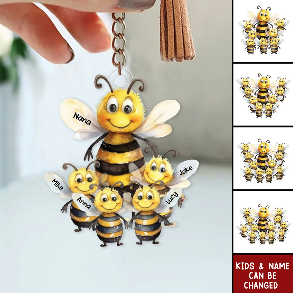 Personalized Bee Family Acrylic Keychain - Gift For Mom, Grandma