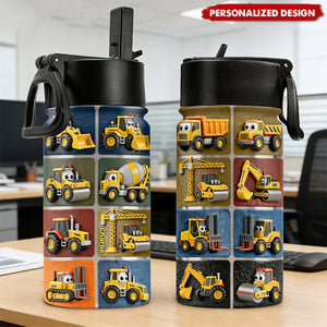 Construction Machines - Personalized Kid Kids Water Bottle